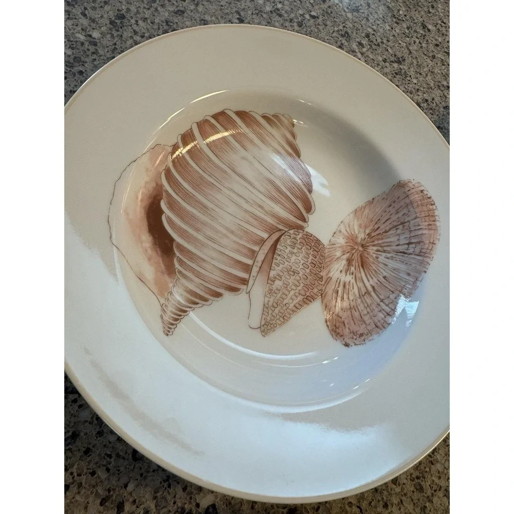 Set Of 4 - VTG  Fitz & Floyd Coquille Lg Rim Soup Bowls Peach Shells Coastal EUC
